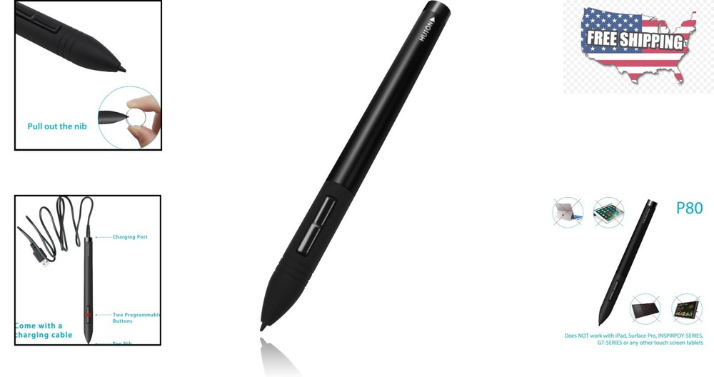 P80 Rechargeable Digital Stylus for Graphics Tablets - Lightweight & Versatile