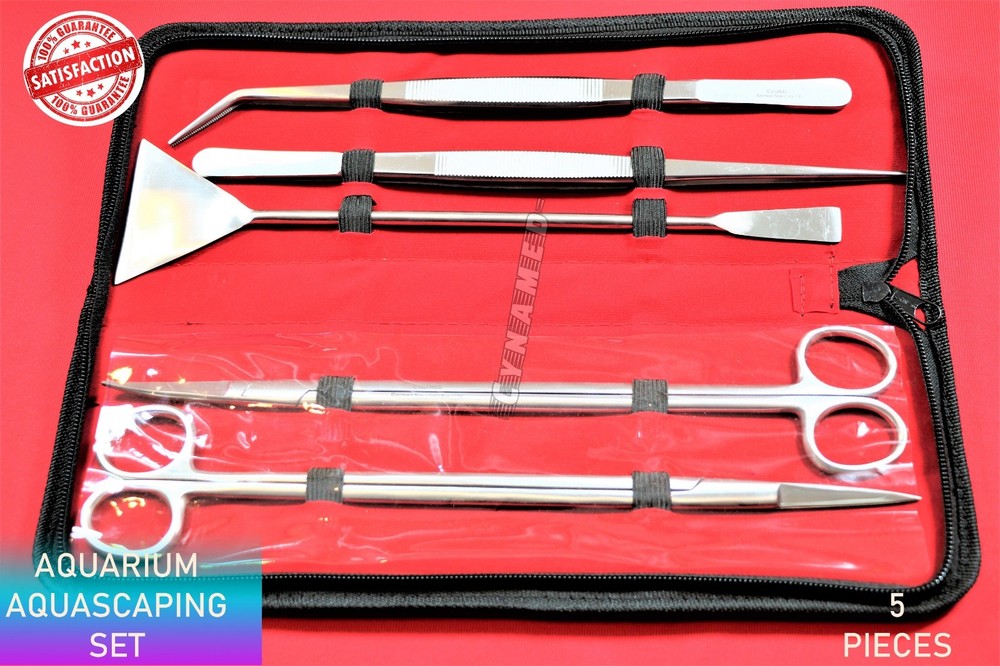 GERMAN FISH AQUARIUM CLEANING KIT STAINLESS 5PCS WITH POUCH BASIC TOOLS