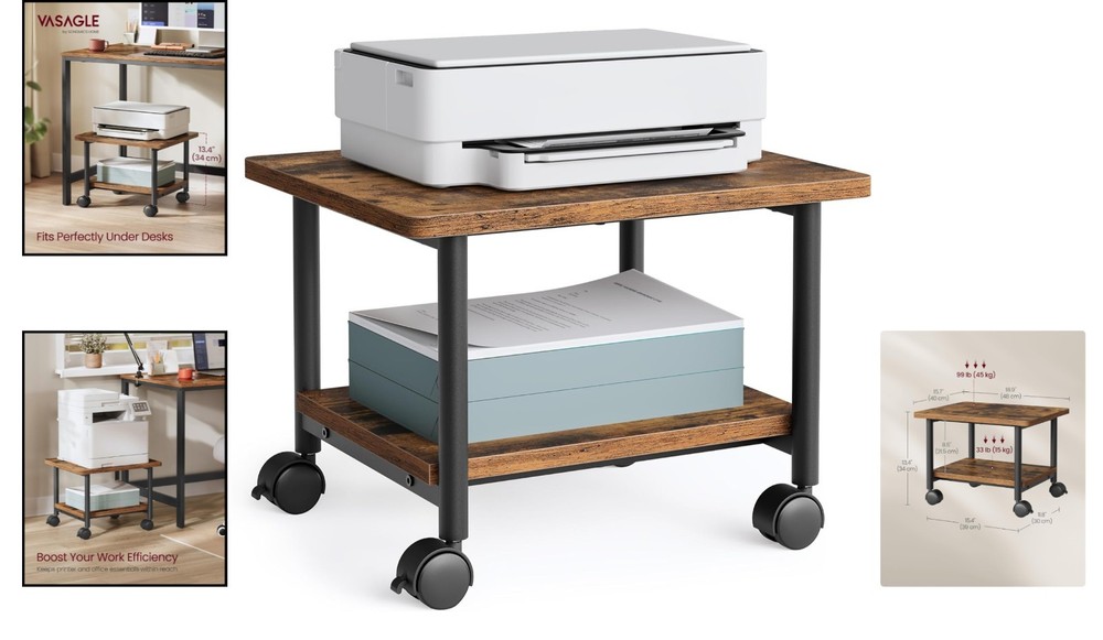 Compact 2-Tier Printer Cart with Lockable Wheels - Durable Home Office Solution