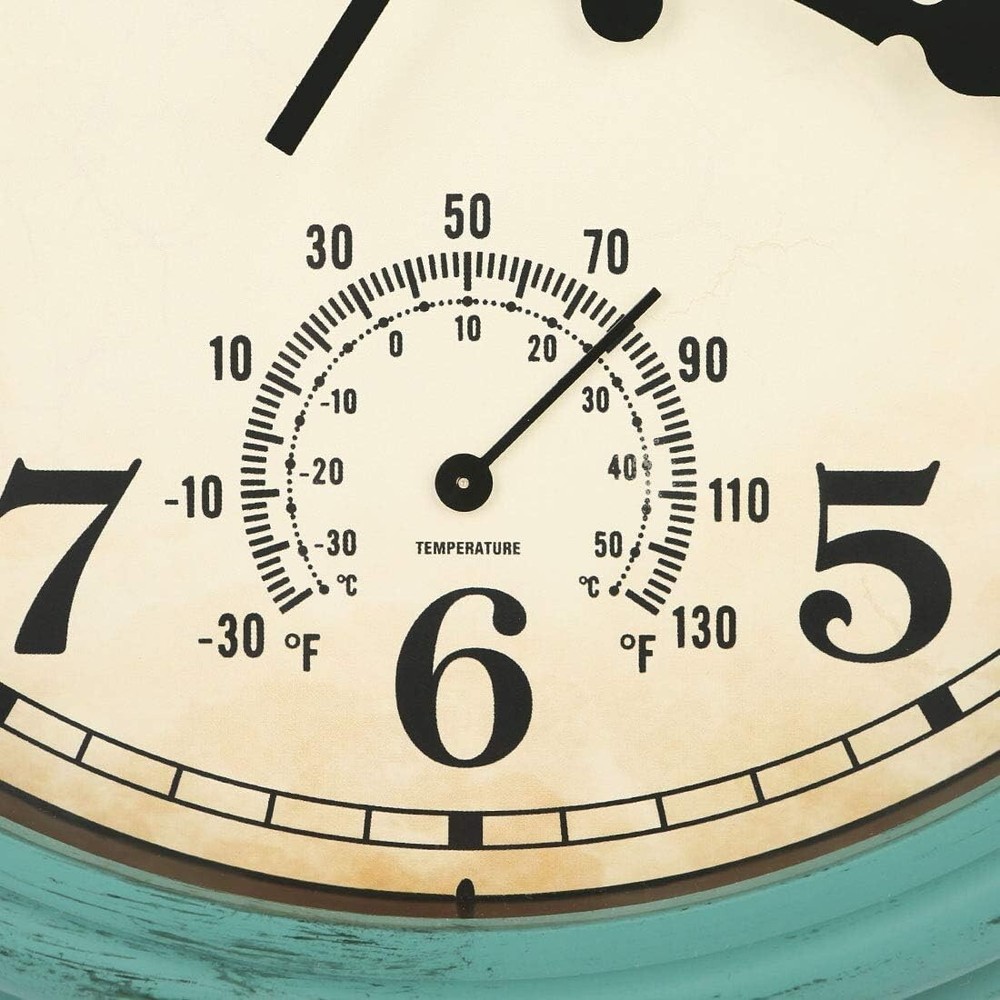 Waterproof Silent Wall Clock with Thermometer – Olive Green