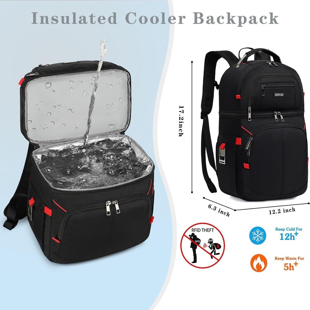 Insulated Cooler Backpack,Double Deck Leakproof Cooler Bag,Insulated Backpack Co