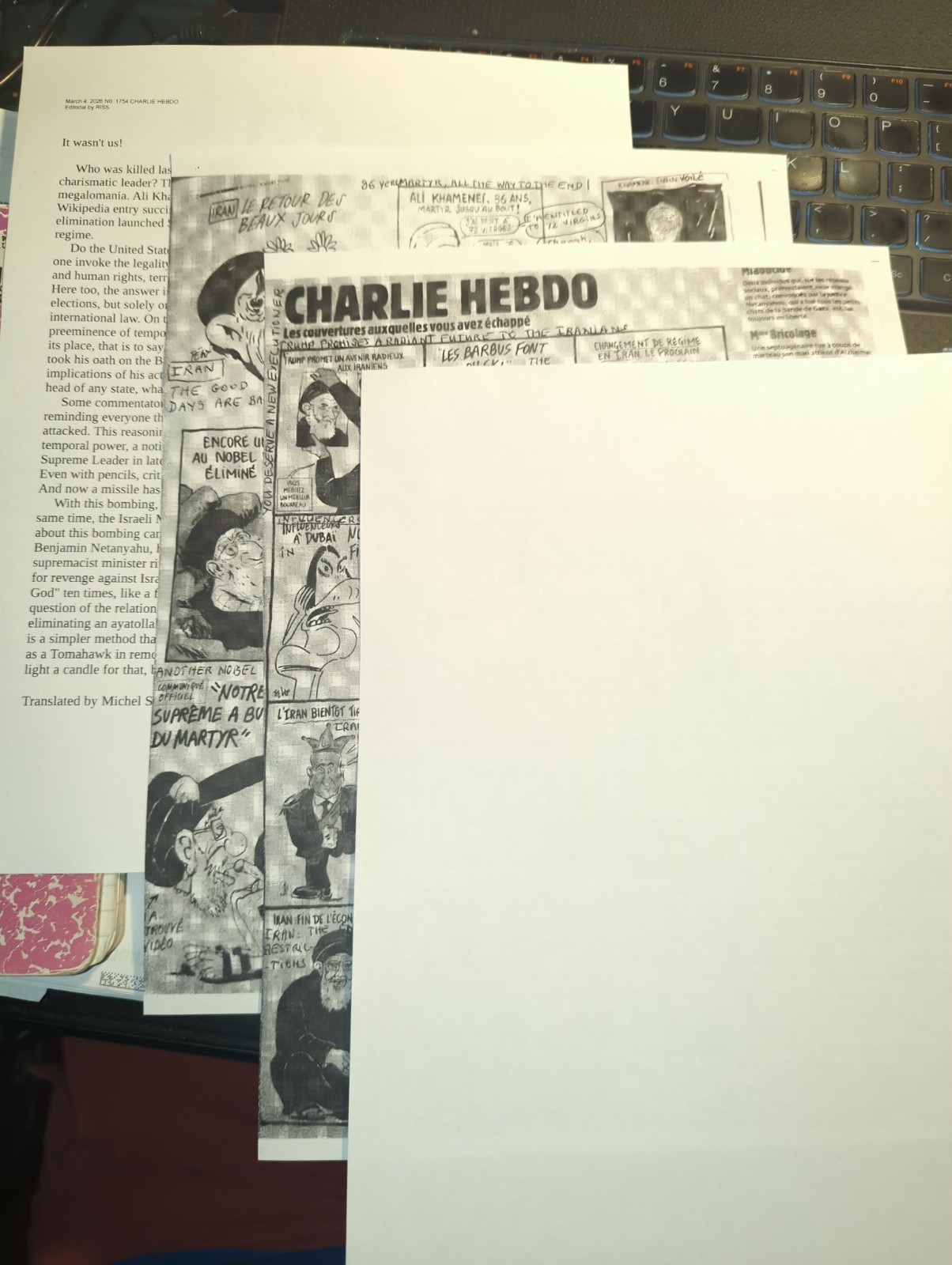 CHARLIE HEBDO March 4, 2026, N. 1754 KAHMENEI IS DEAD with ENGLISH TRANSLATION!!