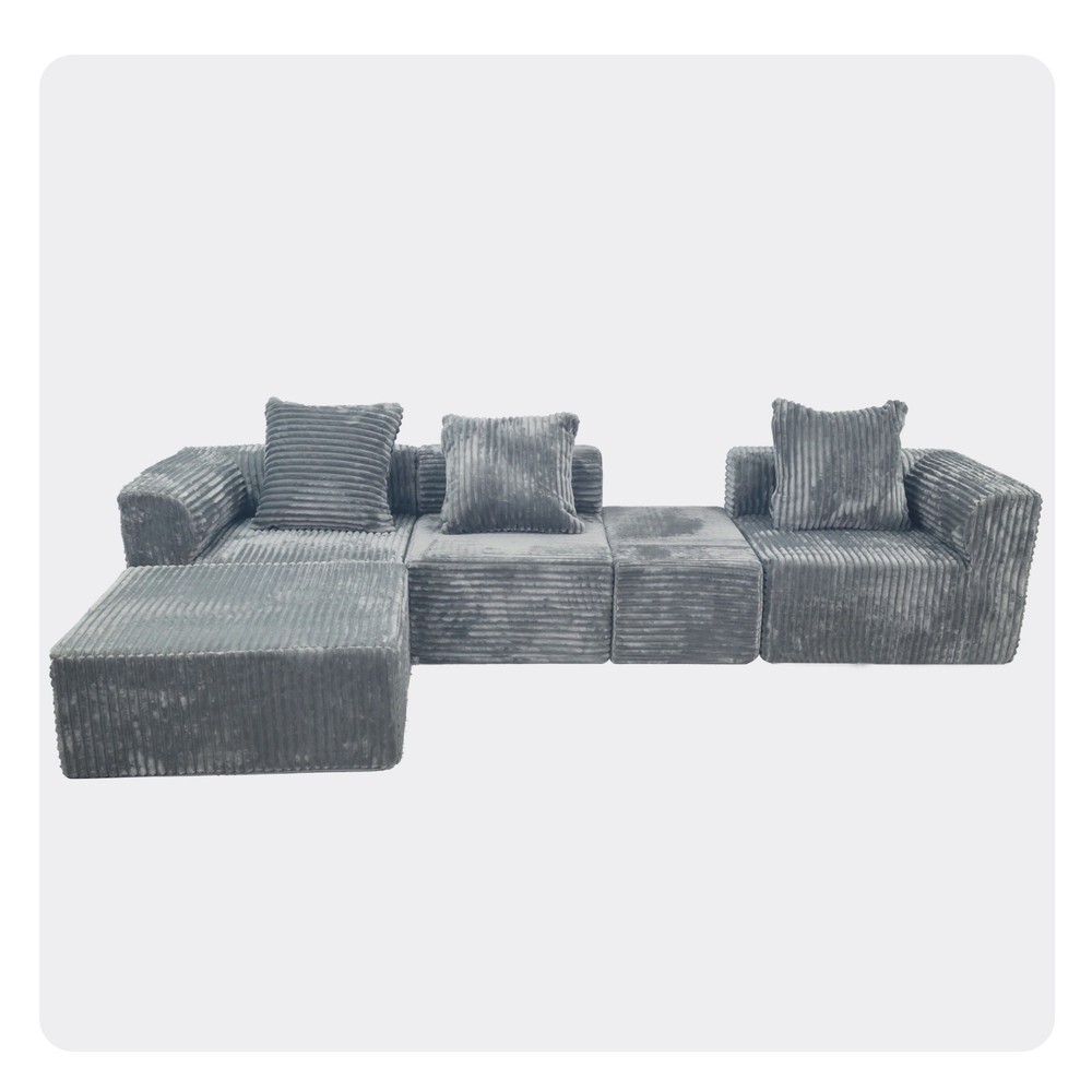 Light grey convertible modular combination sofa set compression sofa
