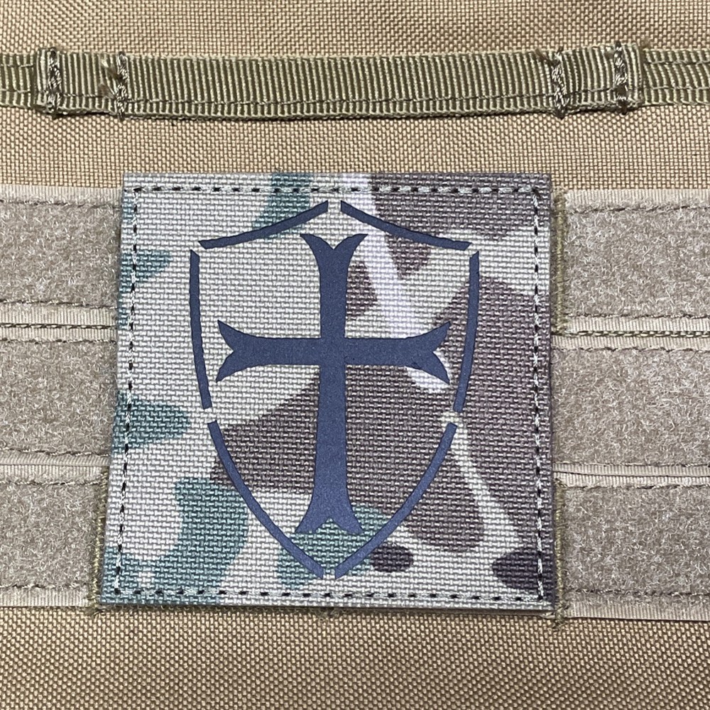 Knight Templar Holy Cross Shield IR Reflective Tactical Operator Patch Multicam