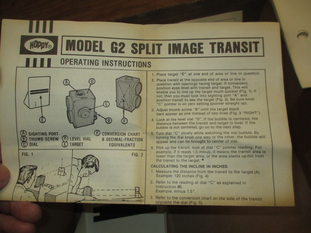 Hopkins Hoppy Split-image Transit Level Model G2 & Instructions