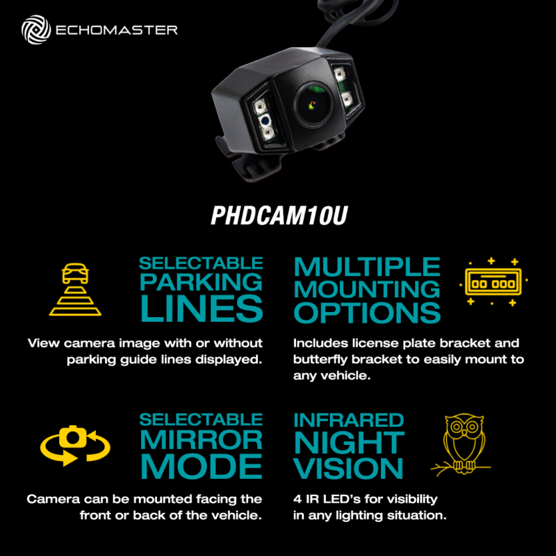 ECHOMASTER PHDCAM10U UNIVERSAL AHD/CVBS REAR OR FRONTVIEW CAMERA w/ NIGHT VISION