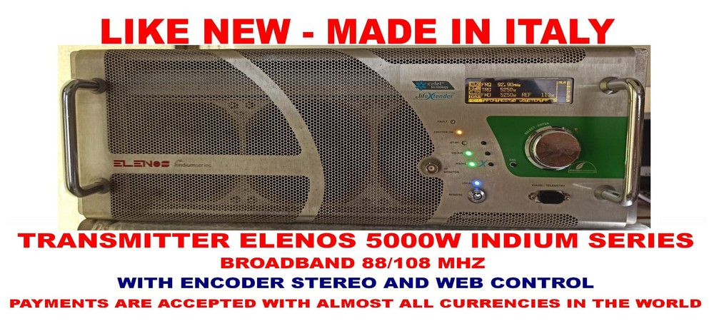 Broadcast Professional Elenos 5Kw ETG5000W FM Transmitter Wide Band - 88 108MHz