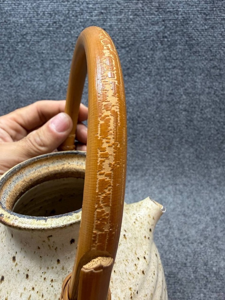 Handmade Studio Pottery Jug Bamboo Handle Ceramic Broken Spout