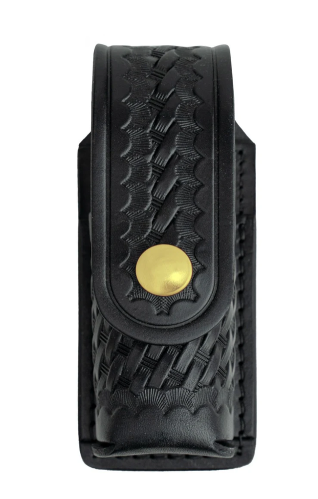 First Class Leather Basket Weave Small Pepper Spray Holder with Brass Snap