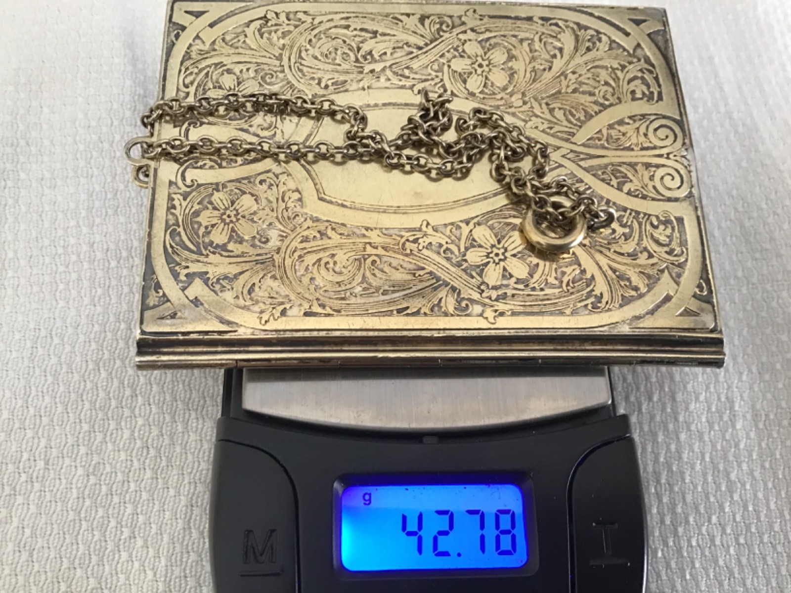 Gilt sterling Edwardian calling card case with hand chain William Kerr Co 1905