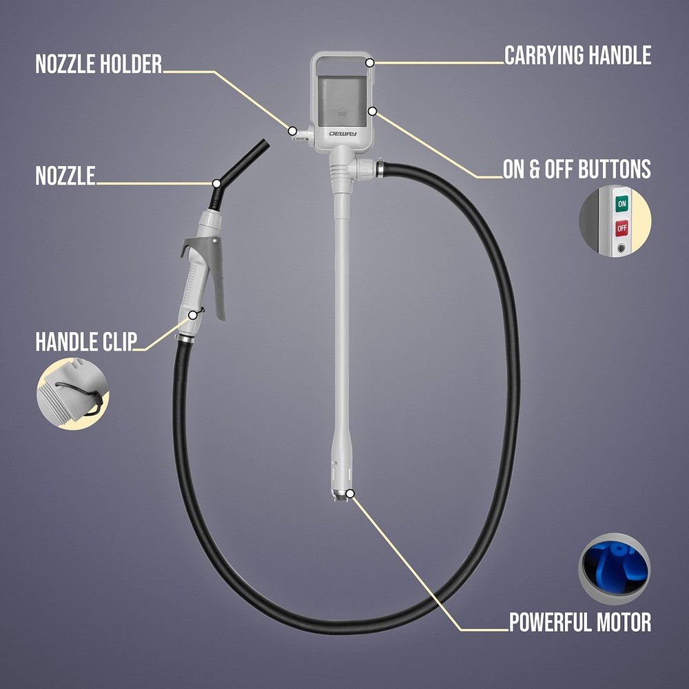 DEWAY Automatic Fuel Transfer Pump with Nozzle for Quick Flow Large, Grey
