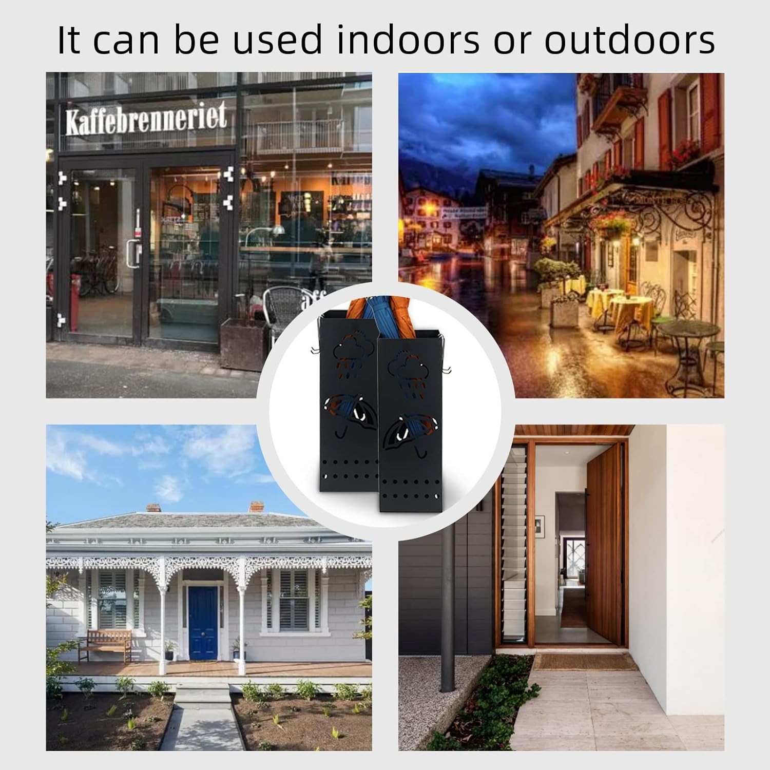 Umbrella Stand Rack for Entryway, Black Square Metal Umbrella Holder, Free Stand