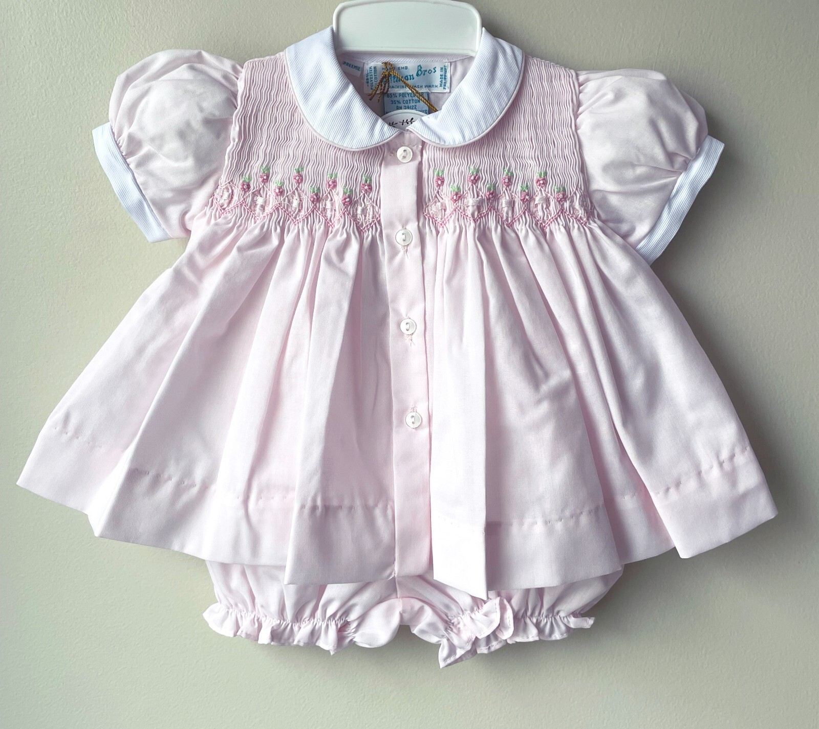 NWT Feltman Brothers Bros Pink Ribbon Smocked Diaper Set PREEMIE NB Baby Girls