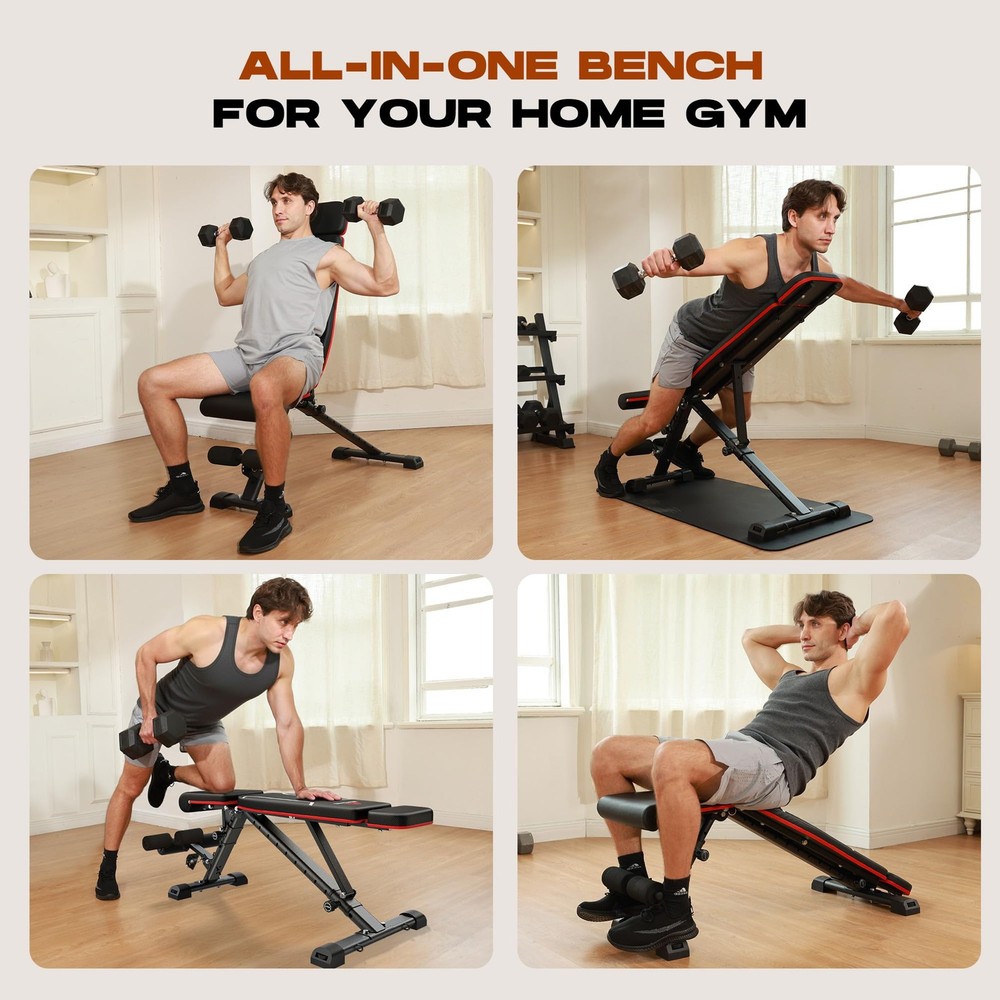 Roygym Adjustable Weight Bench, 880LB Foldable Workout Bench with Extended He...
