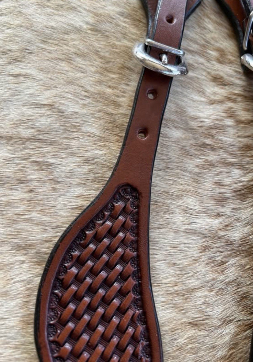 Adult Size Basketweave Tooled Top Grain Leather Western PAIR Spur Straps