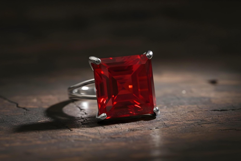 Sterling Silver Ruby Ring Anemone Handmade Square Cut July Birthstone