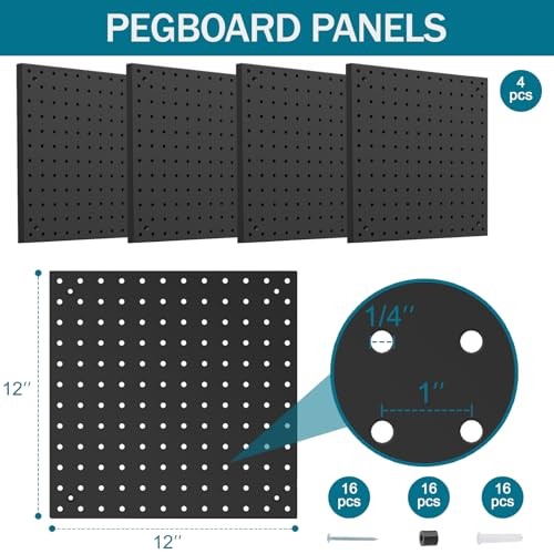 Peg Board Kit, Includes Pegboard and Accessories,with Hooks and 66 Black