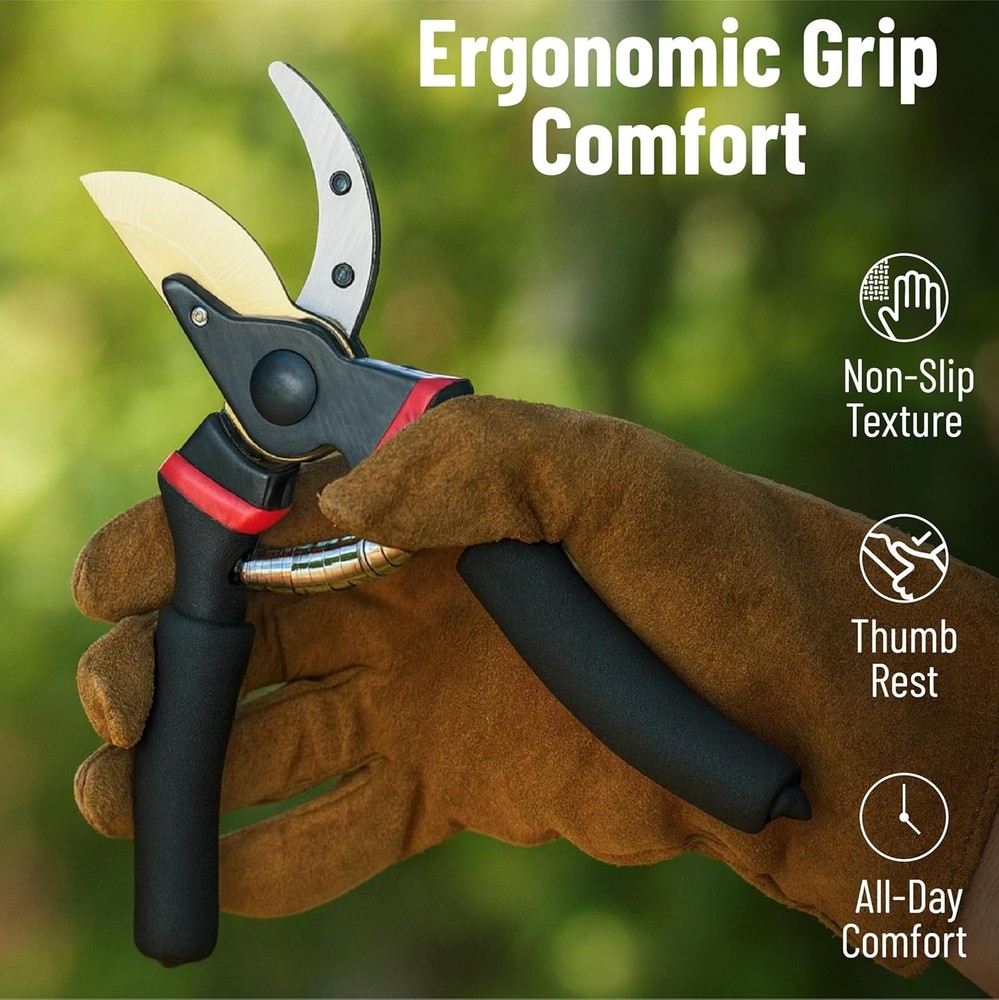 8-Inch Professional Pruning Shears with Titanium Blade - Ergonomic & Lightweight