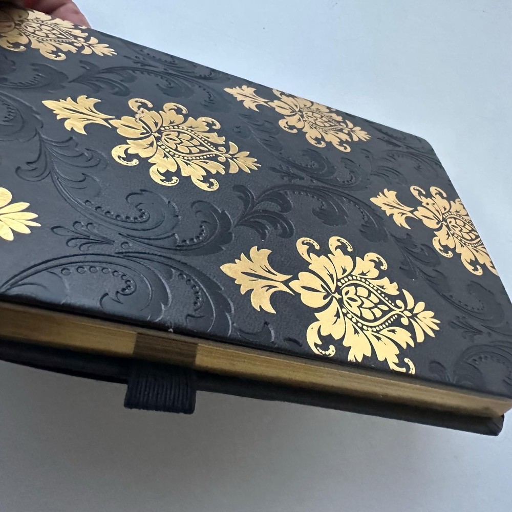 Luxurious Black Gold Damask Journal Notebook Elastic Closure Personal Diary