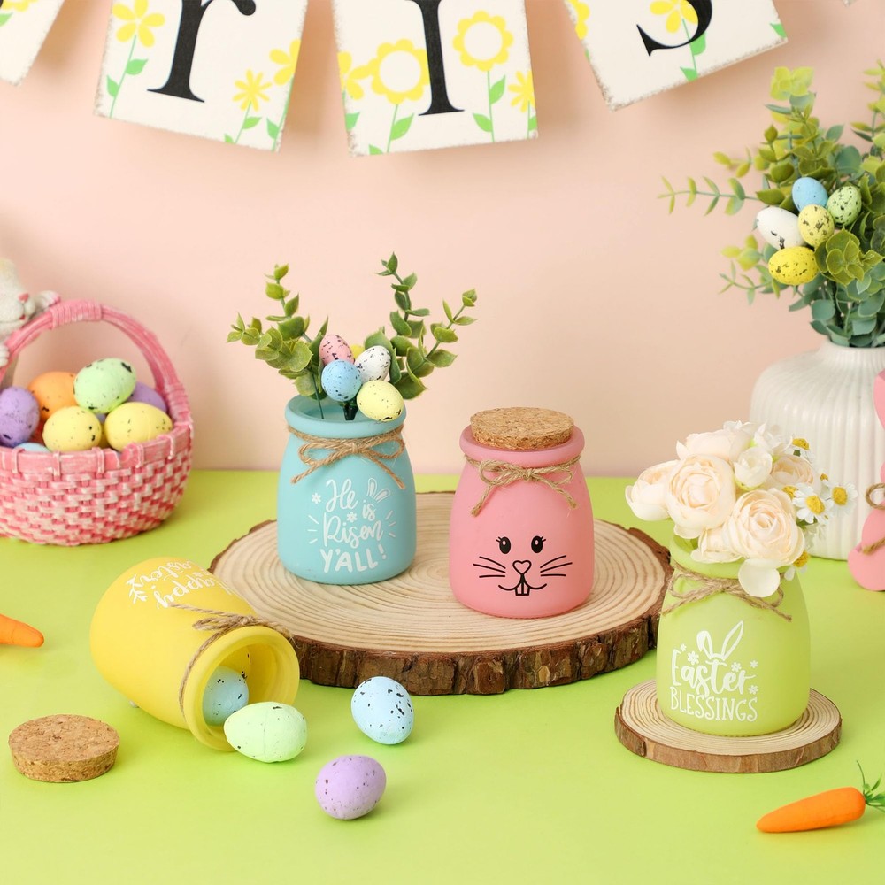 Easter Decor, Easter Tiered Tray Decorations, 4 Pcs Bunny Mini Jars for Table...