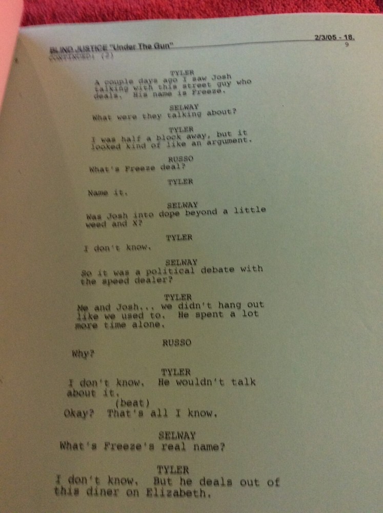 ORIGINAL SCRIPT BLIND JUSTICE UNDER THE GUN STEVEN BOCHCO RON ELDARD NICHOLS