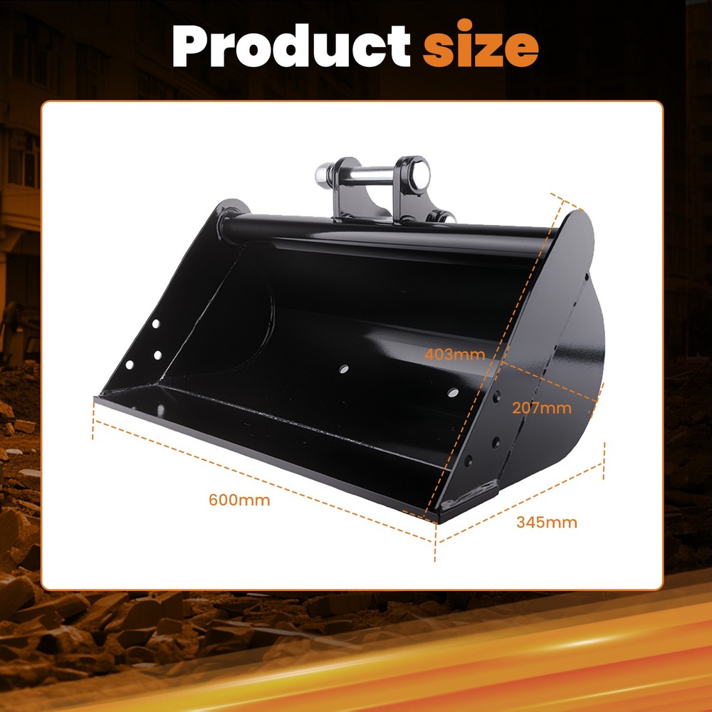 Plain Bucket 600mm Excavator Attachment with Double Hinge Pins Construction