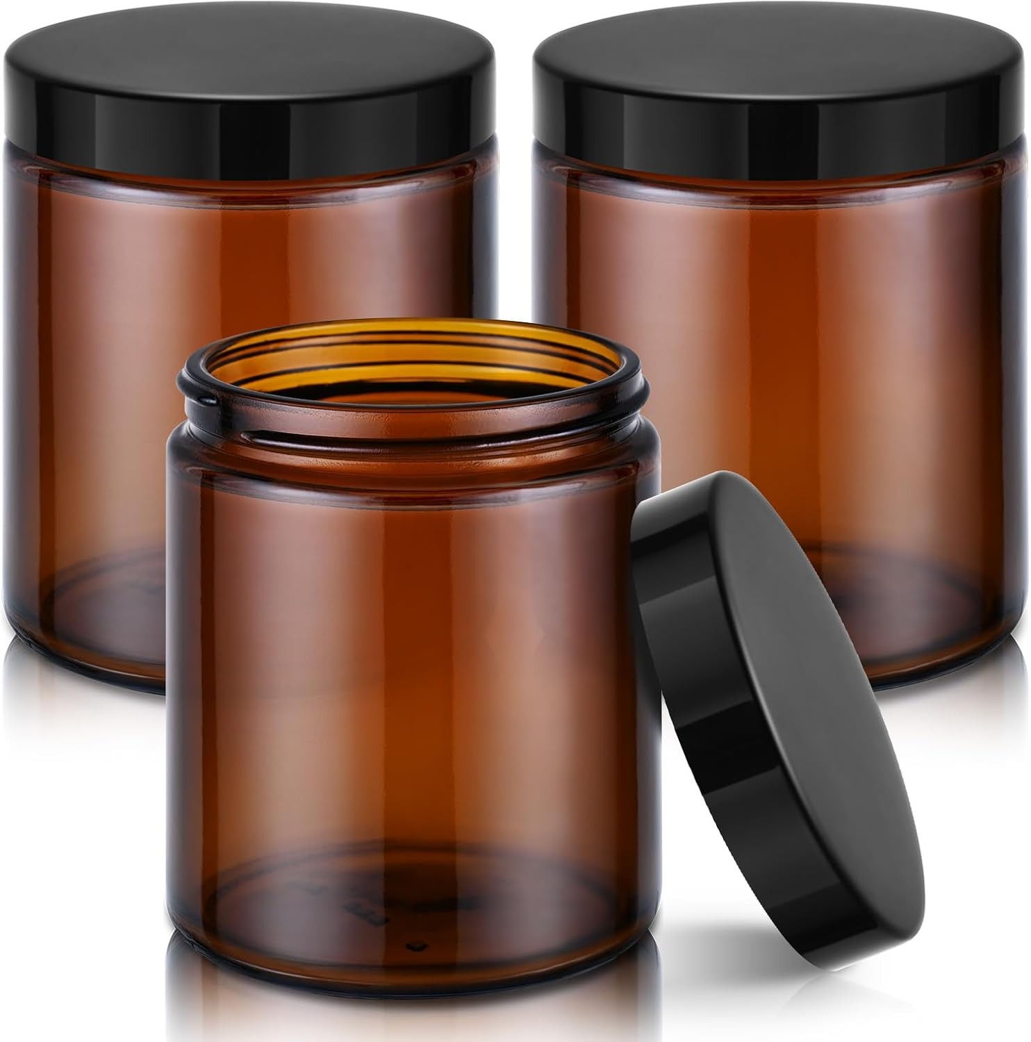 8oz Amber Glass Jars with Lids, 3 Pack Candle Jars with Blank Labels, 250g Wide