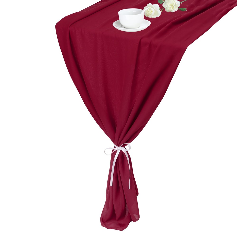2 Pcs Wine Red Chiffon Table Runner 27.5" x 118" Romantic Table Runner