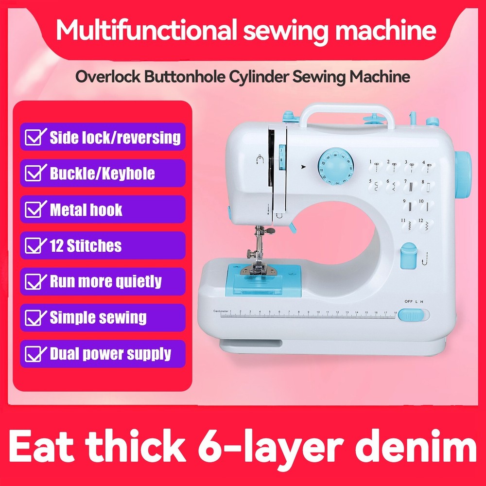 Mini Electric Sewing Machine 12Stitches Double Thread Portable US Plug Blue 110V