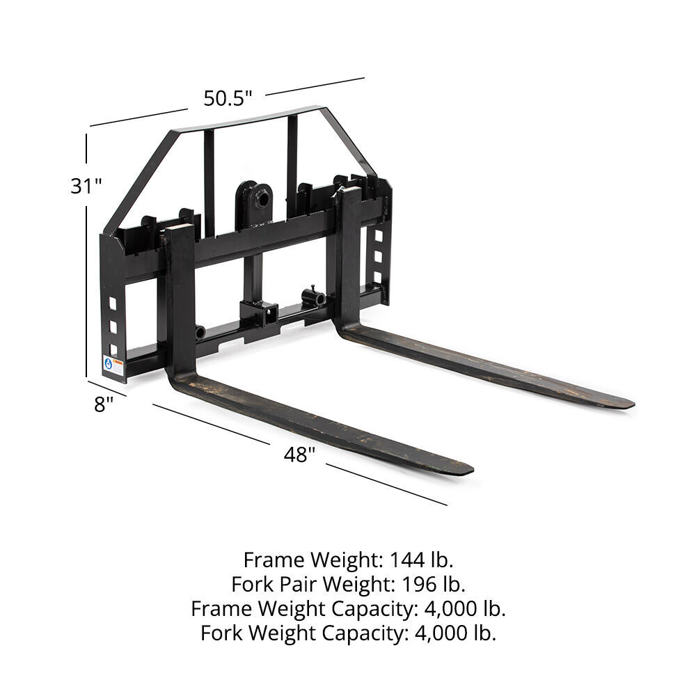 Titan Attachments Standard Series Pallet Fork Frame, 48" Pallet Fork Blades