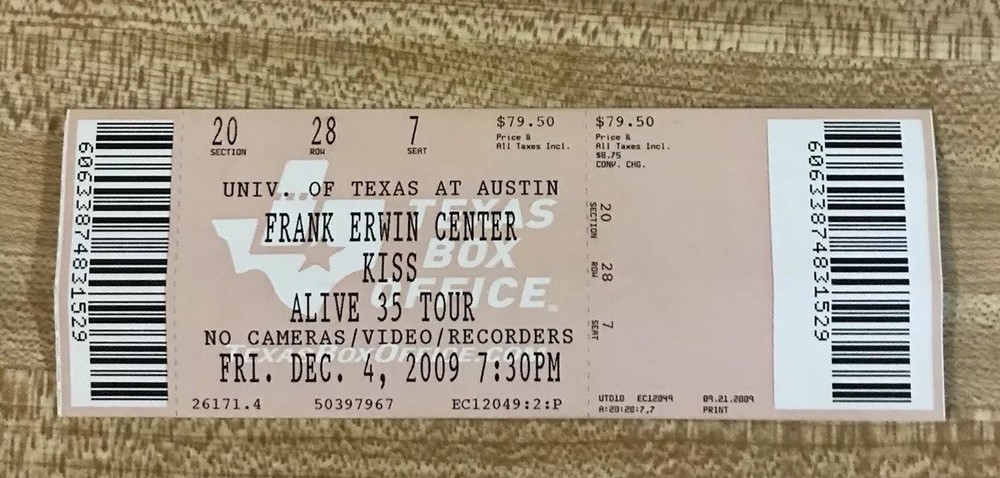 2009 KISS Alive 35 Tour Concert Used Full Ticket Austin Texas