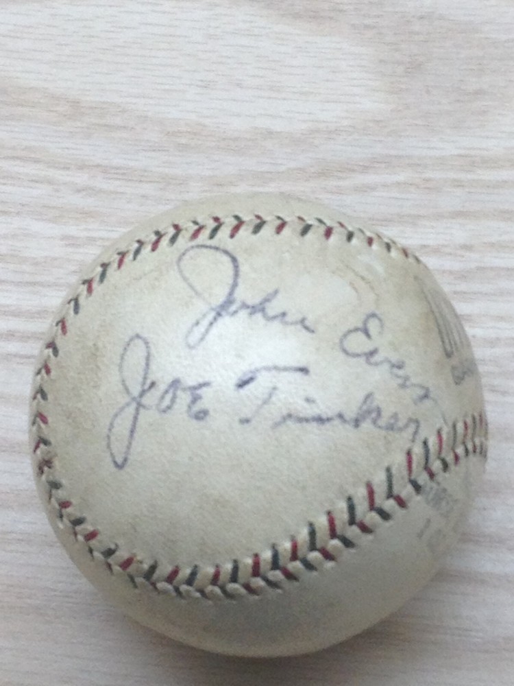 Tinker, Evers, Chance autographed ball! COA, please read