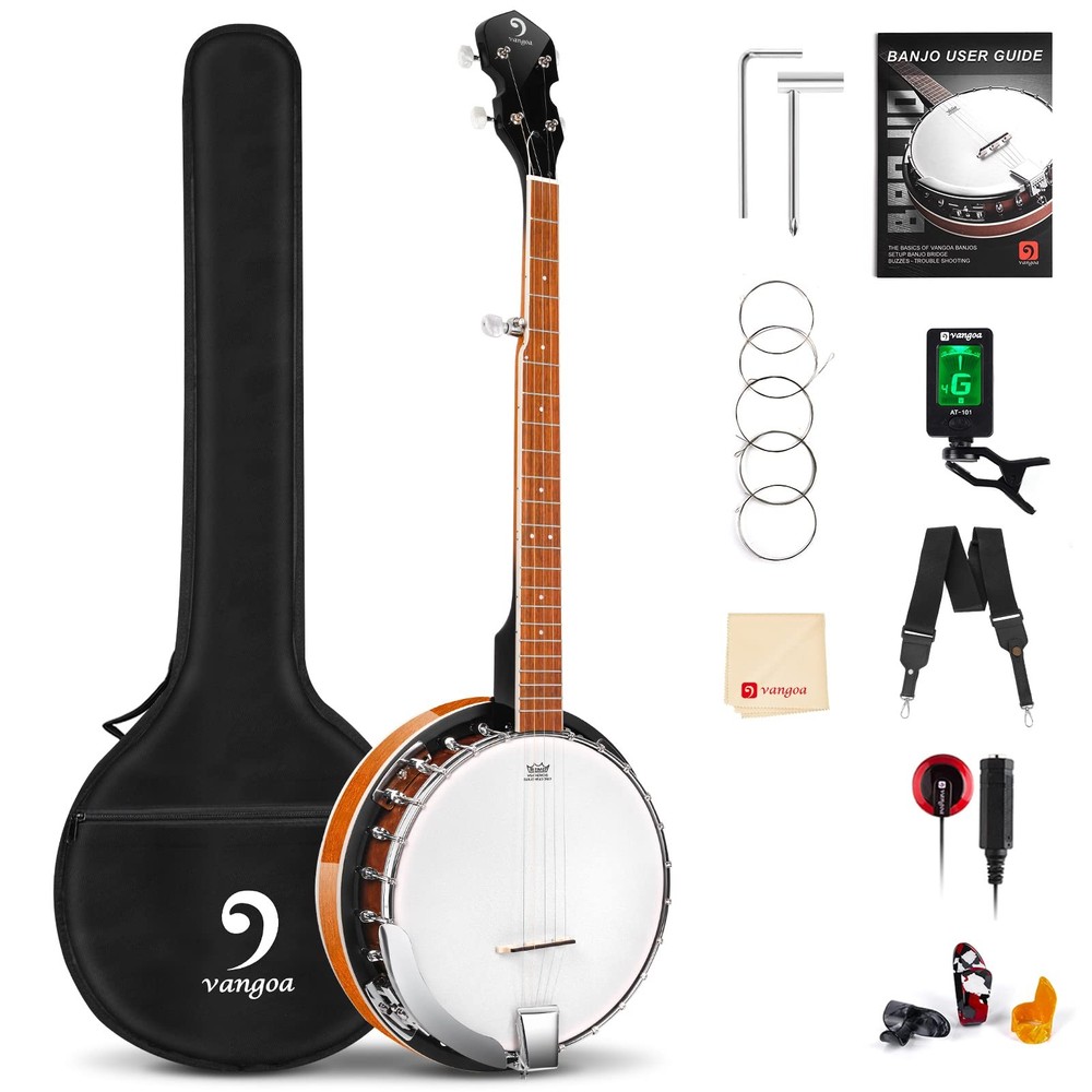 Banjo 5 String Beginner Full Size Kit, Remo Head 24 Bracket Open Back Banjo S...