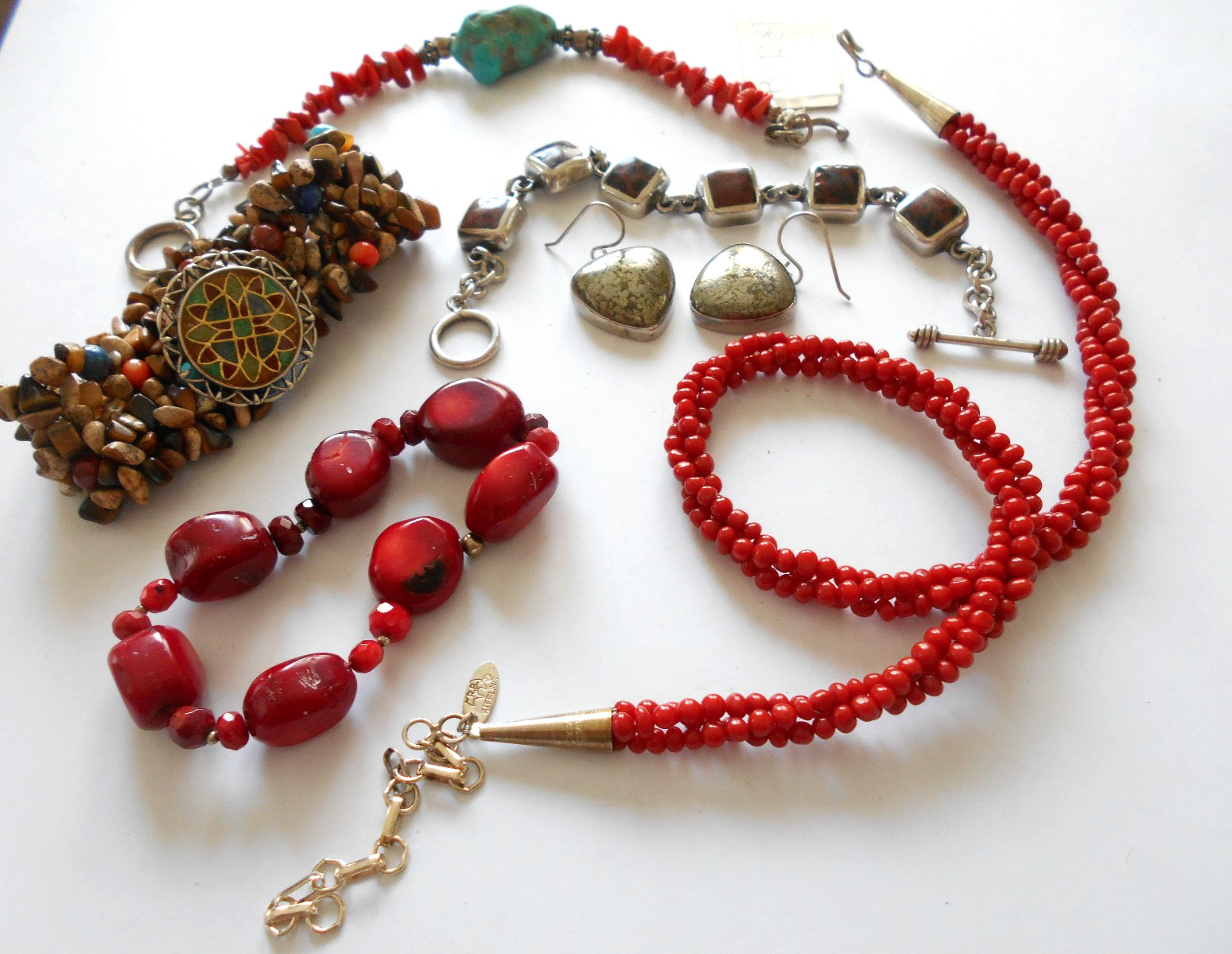 Lot of 6 Pieces Sterling Turquoise, Coral, More Jewelry Lot #7 176 Grams