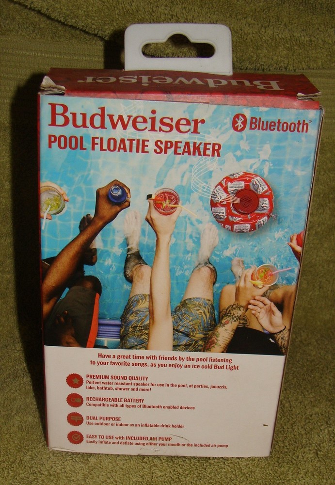 NIB, Budweiser Pool Floatie Bluetooth Speaker/Drink Holder