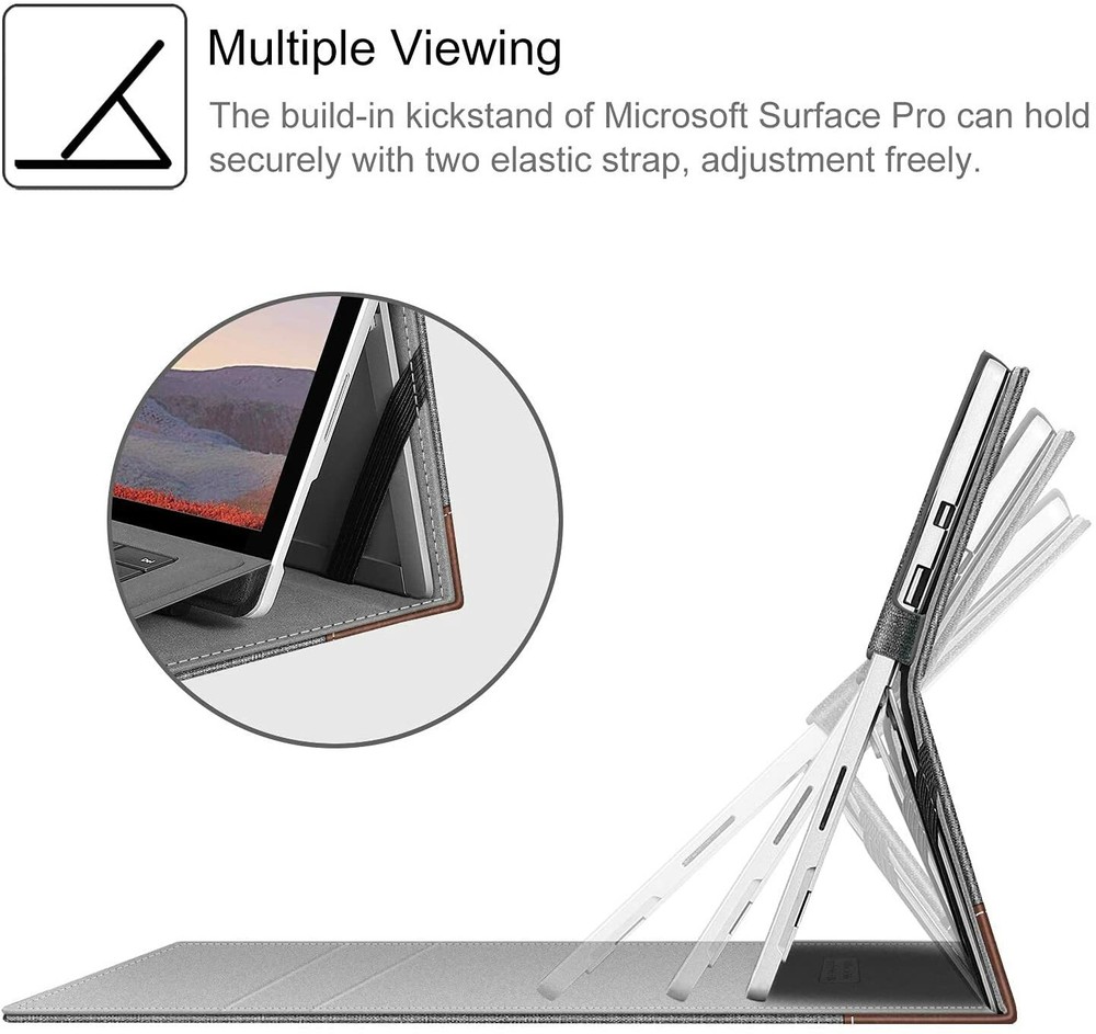 For Microsoft Surface Pro 7 Plus /7 6 5 4 Multi-Angle Case Business Cover Pocket