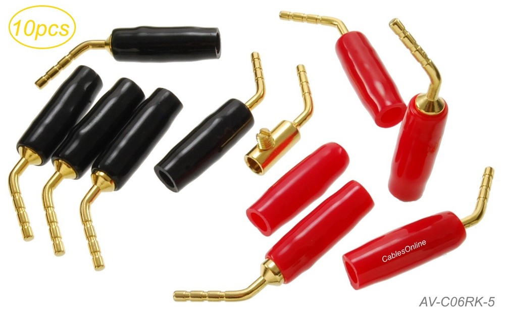 5-Pair Angled Screw-Type 2mm Speaker Wire Terminal Pin w/Rubber Boots