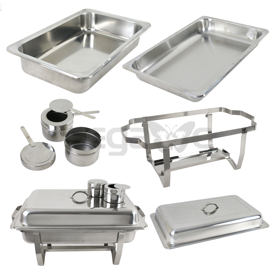 New 2 Pack of Stainless Steel Rectangular Chafing Dish Full Size 8 Quart
