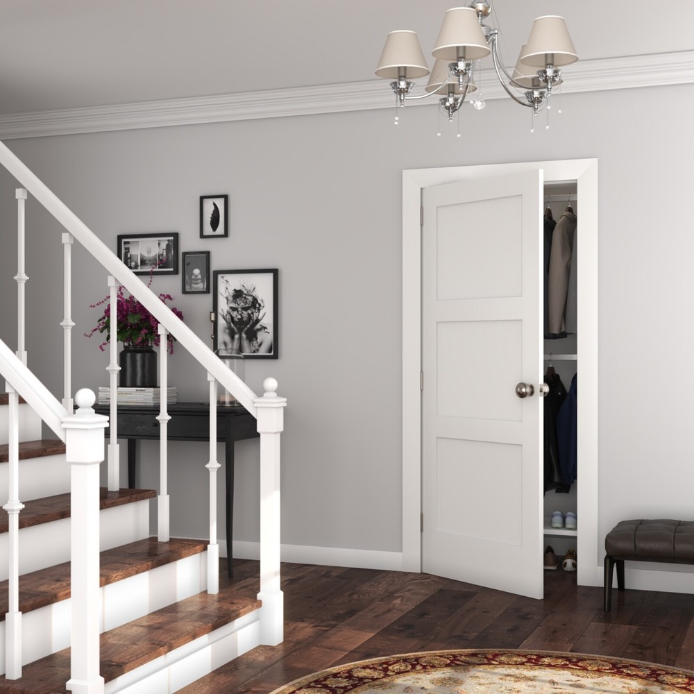 Prehung 3 Flat Panel Equal Primed Mission Stile/Rail Solid Core Doors 7'0 Height