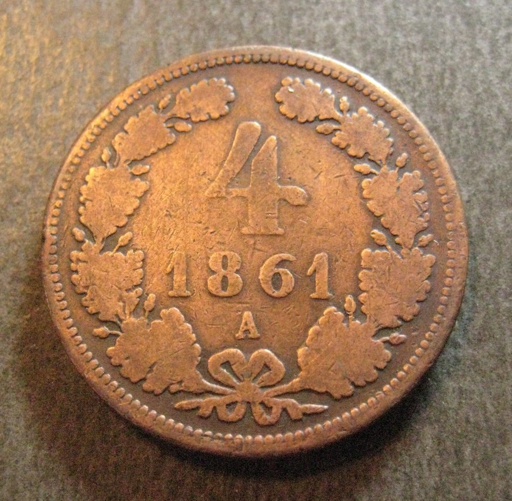 1861 A  Austria 4 Kreuzer - * Copper * (P4713)