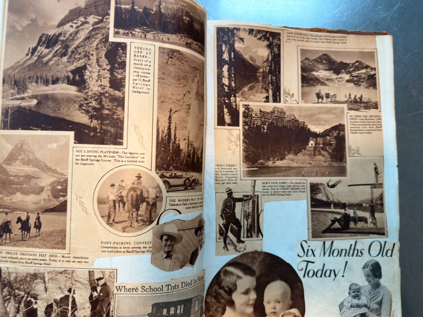 Large Newspaper Clipping Scrapbook NY/NJ 1920s-30s on 1840s Leatherbound Ledger