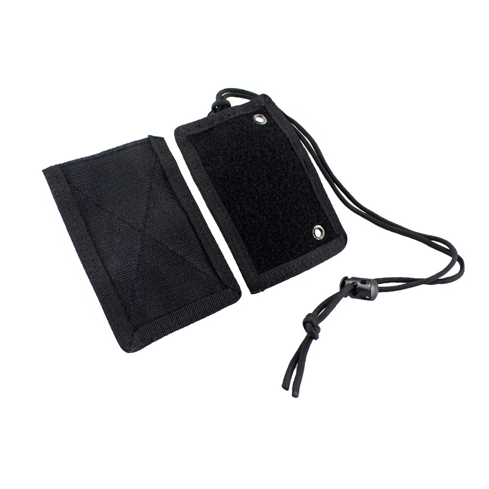 2PC Black Tactical ID Card Holder Hook&Loop Patch Badge Organizer - Neck Lanyard
