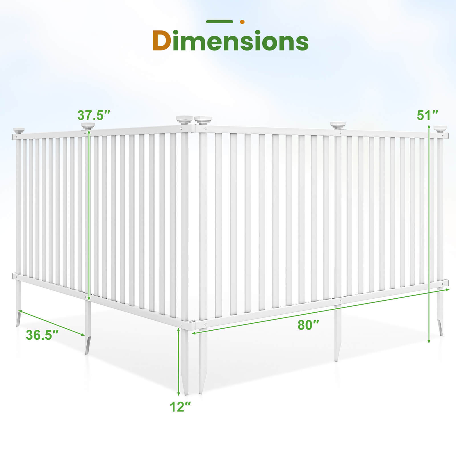 80" x 51" Decorative Fence Pack of 2 No Dig Fence Panels for Soft Ground