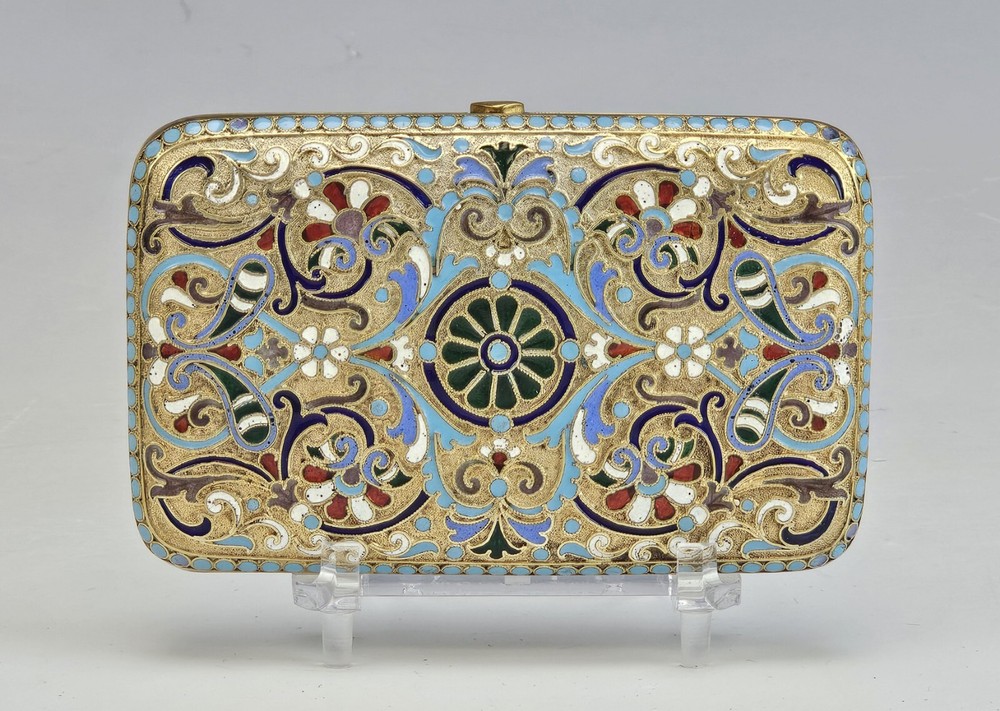 Antique Russian Gilt Silver Enamel Cigarette Case