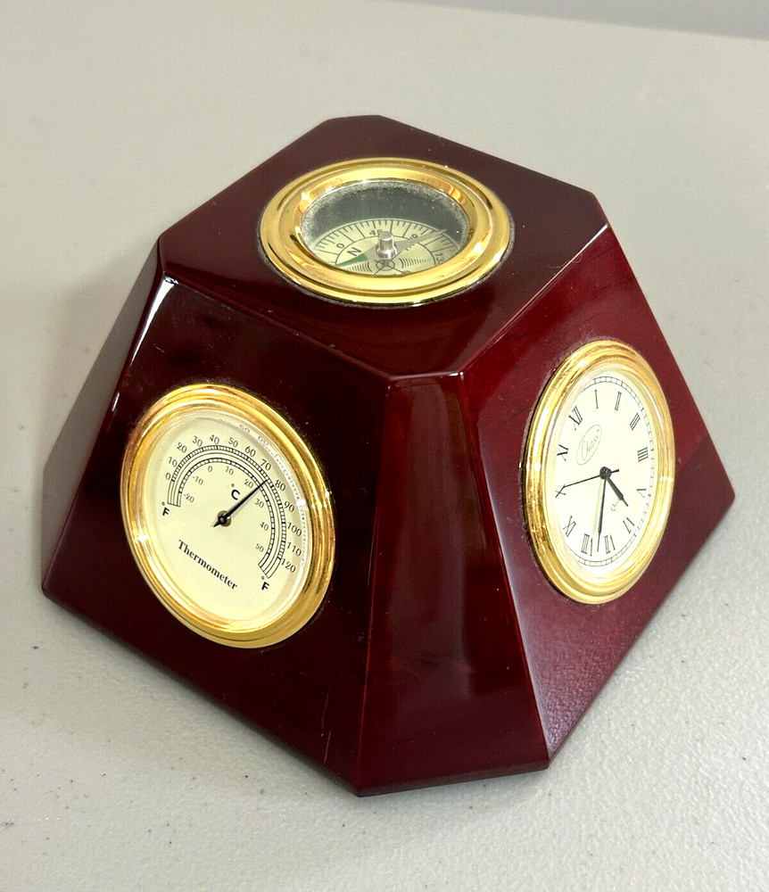 Clock Hygrometer Thermometer Compass combo Swivel Desk accessory