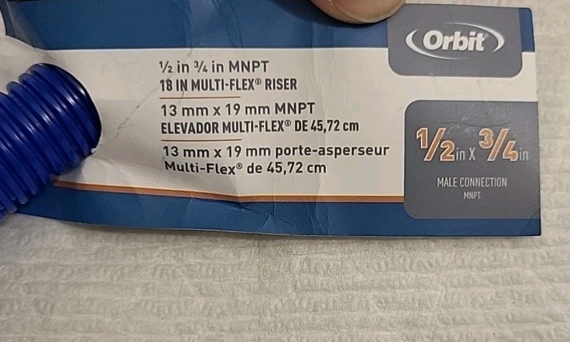 ORBIT 1/2" X 3/4"MNPT male connection 18" flex riser