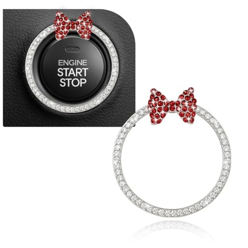 Bling Bow Car Engine Start Stop Button Decoration Ring, Cute Double WhiteRed