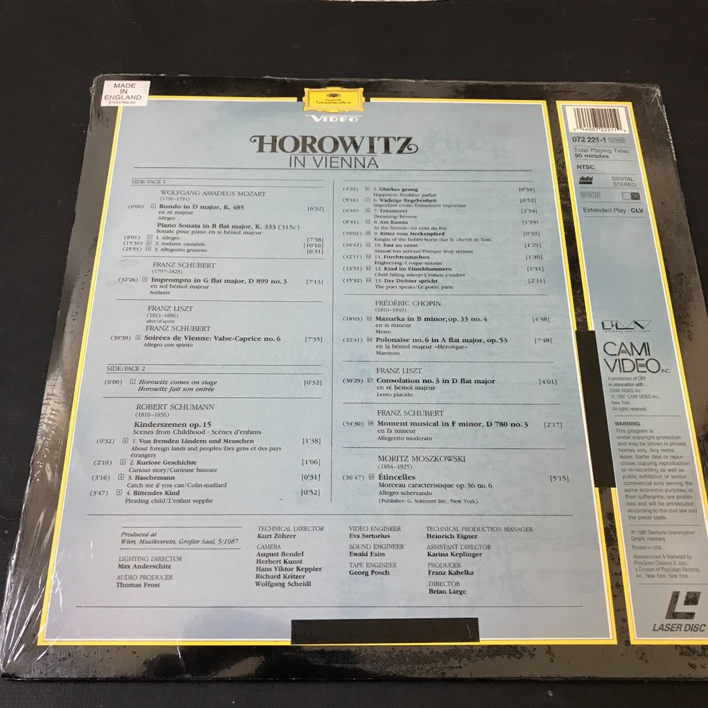 HOROWITZ IN VIENNA Laserdisc LD CLASSICAL SEALED