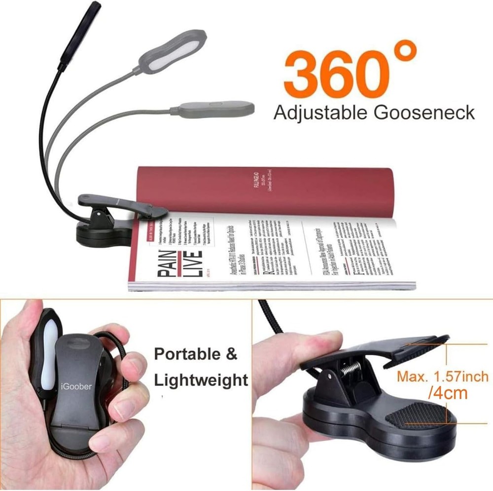 Amber Book Light, Rechargeable Blue Light Blocking Reading Light, Clip on Book