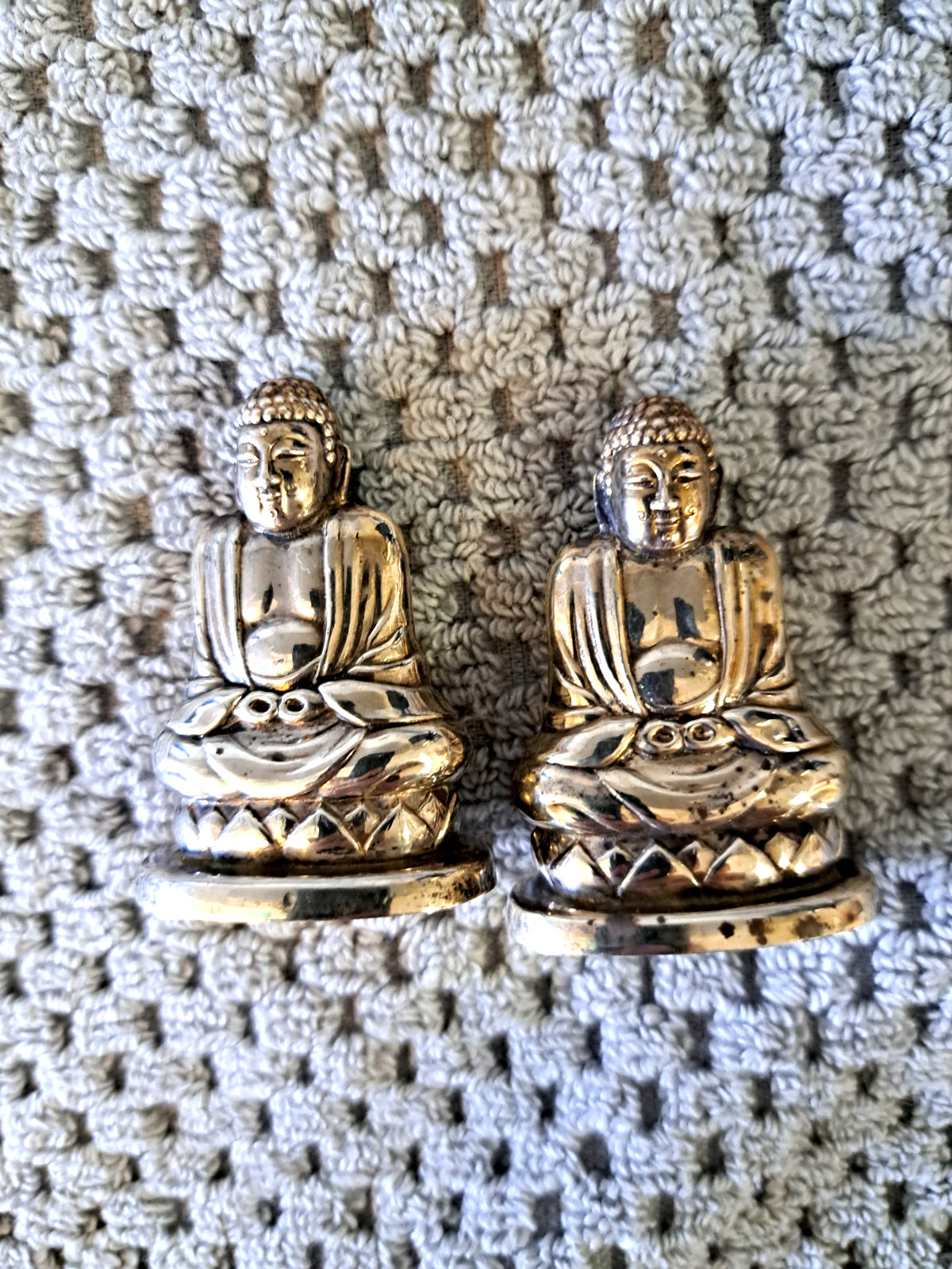 Vintage Figural Buddha 950 Sterling Silver Salt & Pepper Shakers Early 1900's